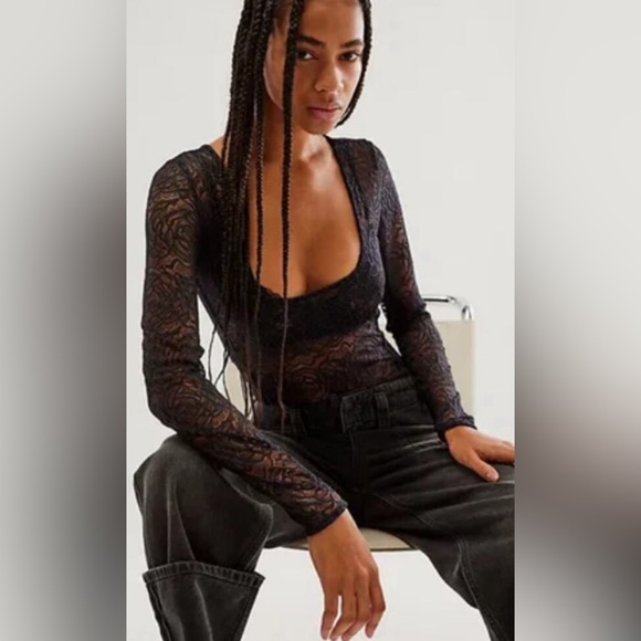 Free People In My Head Sheer Lace Bodysuit - Picture 1 of 3